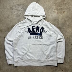 Vintage Y2K White Aeropostale Distressed Big Logo Hoodie Size XL